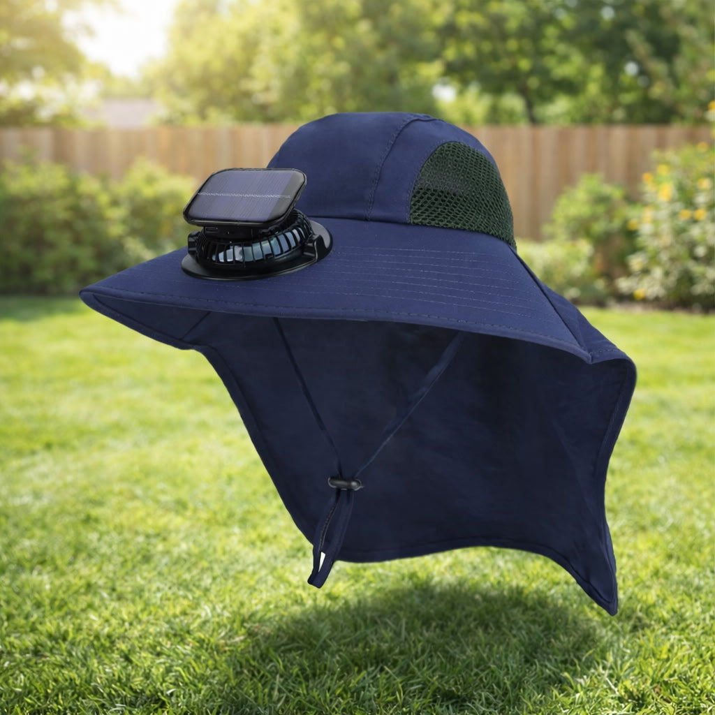 Breathable Solar Fan Cap Lightweight Cooling Wide-Brimmed Hat Adjustable Shawl Attached for 3.7V 300mAh