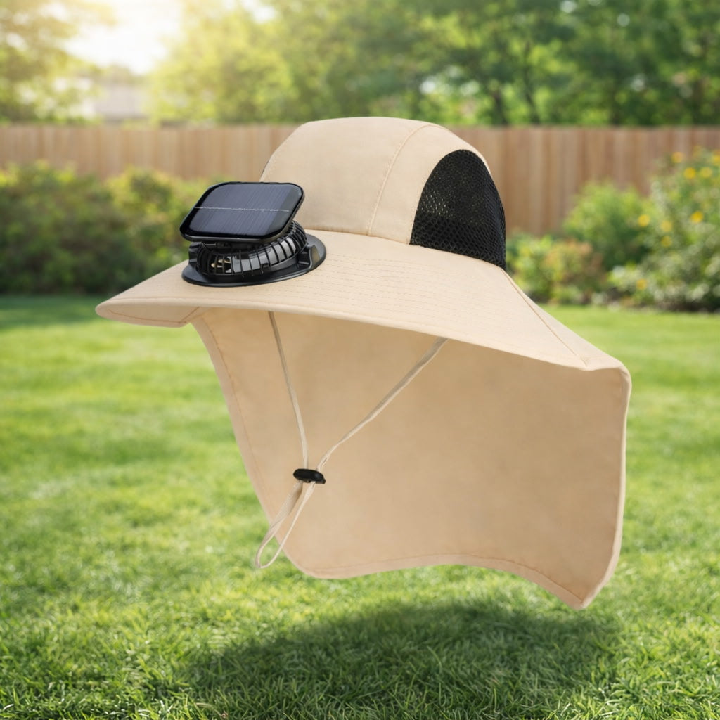 Breathable Solar Fan Cap Lightweight Cooling Wide-Brimmed Hat Adjustable Shawl Attached for 3.7V 300mAh