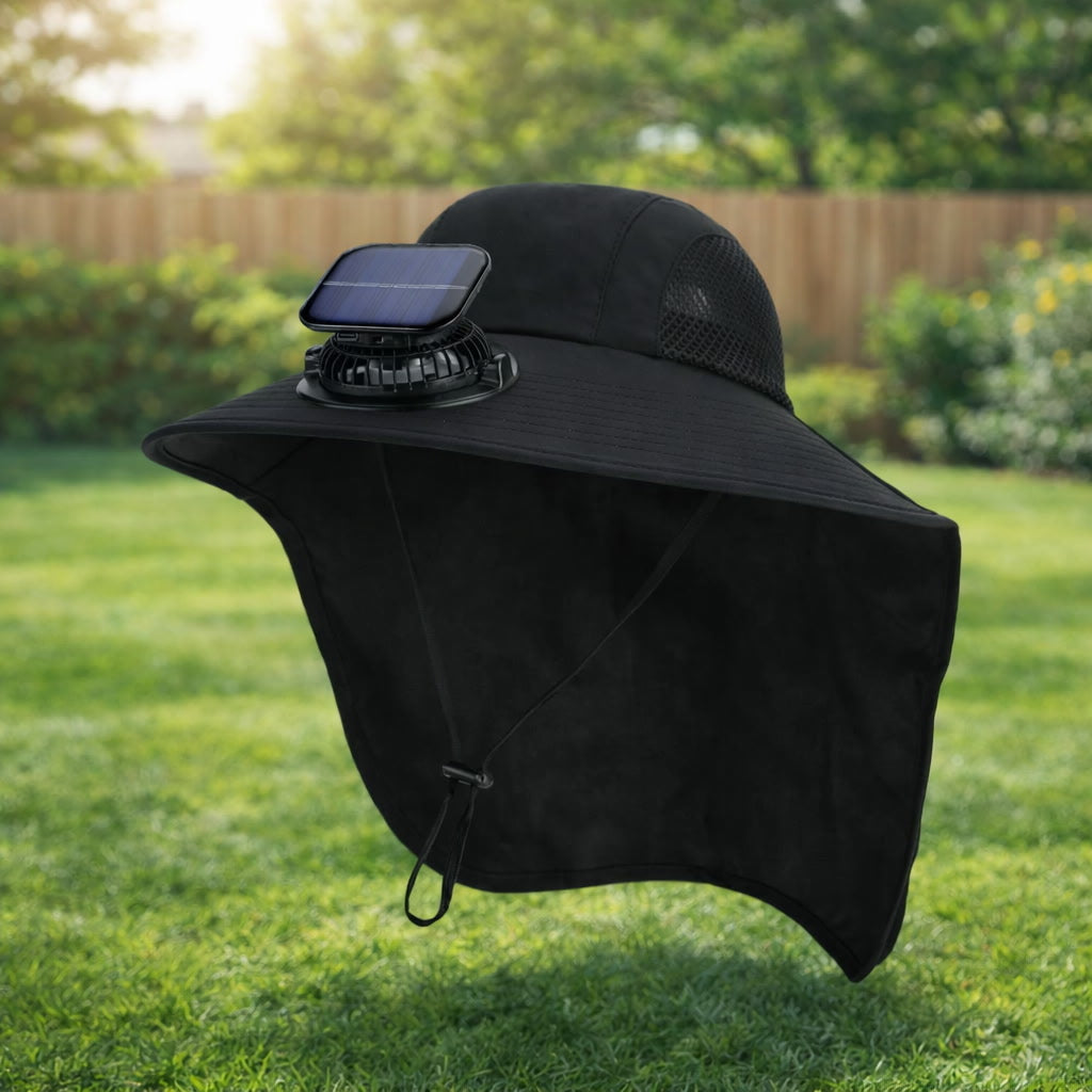 Breathable Solar Fan Cap Lightweight Cooling Wide-Brimmed Hat Adjustable Shawl Attached for 3.7V 300mAh