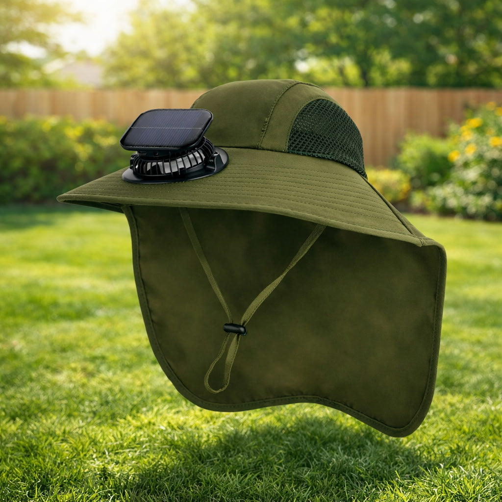 Breathable Solar Fan Cap Lightweight Cooling Wide-Brimmed Hat Adjustable Shawl Attached for 3.7V 300mAh