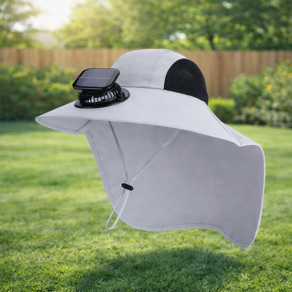 Breathable Solar Fan Cap Lightweight Cooling Wide-Brimmed Hat Adjustable Shawl Attached for 3.7V 300mAh