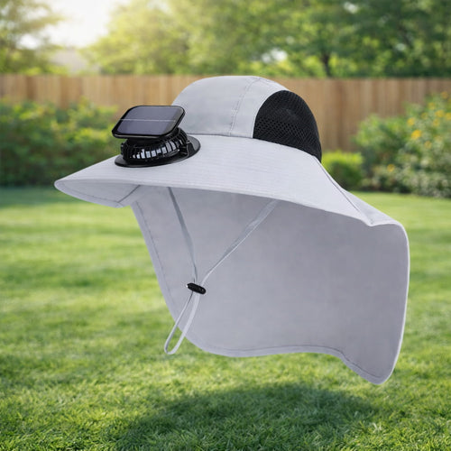 Breathable Solar Fan Cap Lightweight Cooling Wide-Brimmed Hat Adjustable Shawl Attached for 3.7V 300mAh