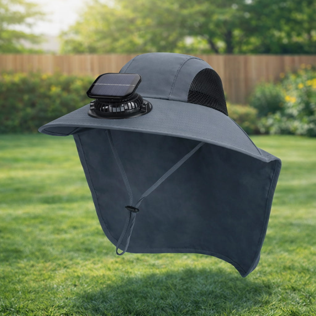 Breathable Solar Fan Cap Lightweight Cooling Wide-Brimmed Hat Adjustable Shawl Attached for 3.7V 300mAh