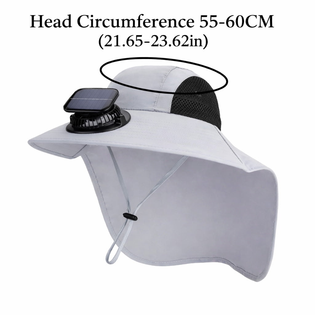 Breathable Solar Fan Cap Lightweight Cooling Wide-Brimmed Hat Adjustable Shawl Attached for 3.7V 300mAh